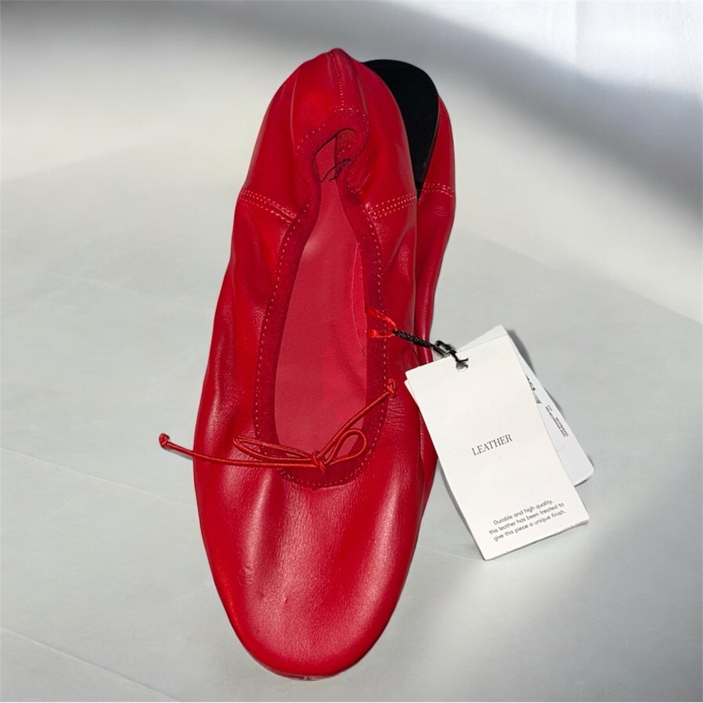 MANGO Leather Ballet Flats With Bow NWOB